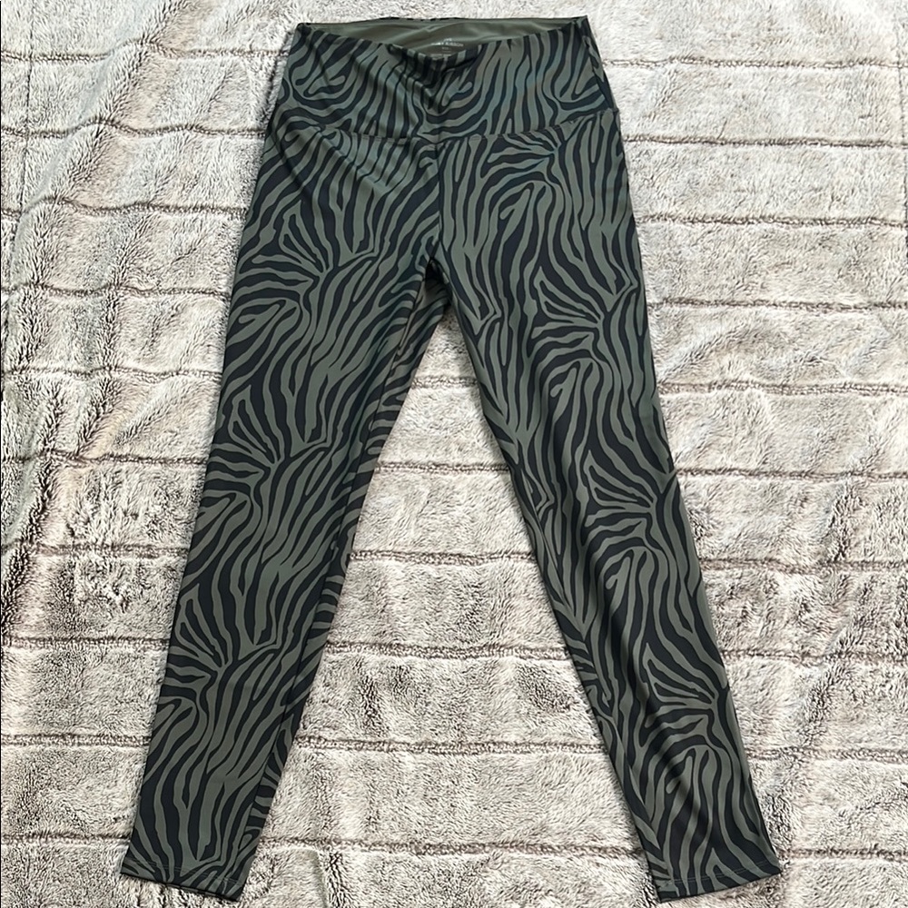 Ruby Ribbon Zebra Print Leggings - Black and Olive Green